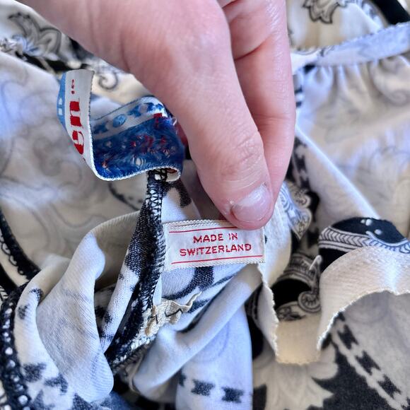 Vintage One Piece Swimsuit Paisley Black and White Jantzen Waist Tie Size S/M - Picture 14 of 14